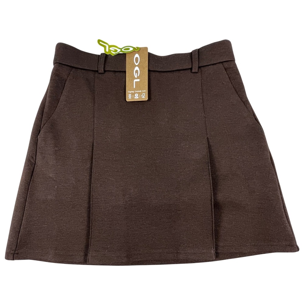 OGL Move Skort Women M Brown Pleated Built-in Shorts Wool Blend NWT